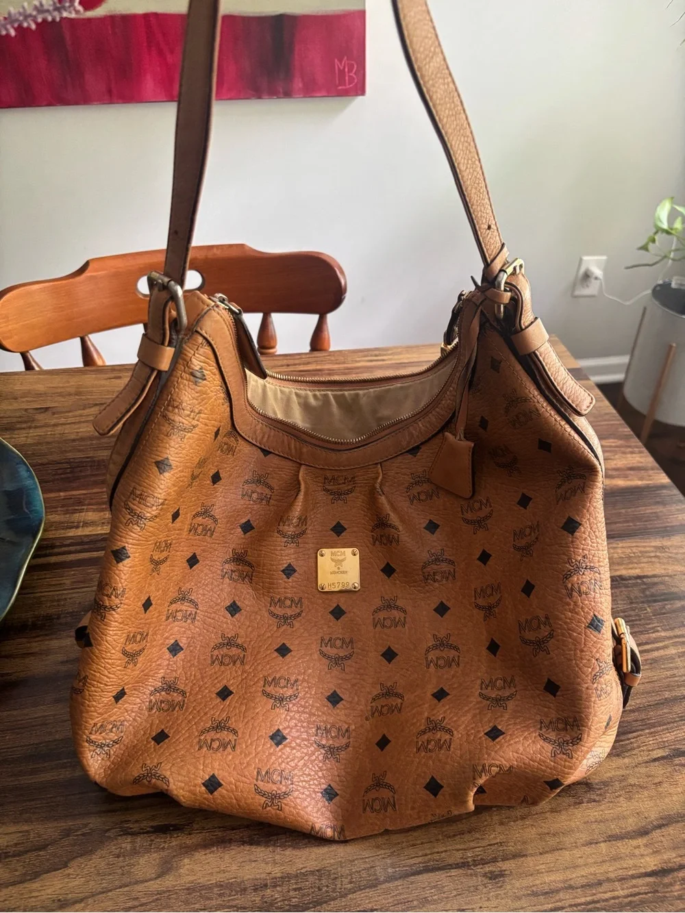 MCM Cognac Visetos Monogram Hobo Shoulder Bag